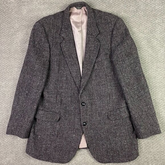 Vintage Harris Tweed Blazer Sport Coat Men's 44R Burgundy and Gray Wool - Picture 1 of 12